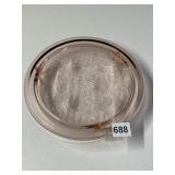 VINTAGE PINK DEPRESSION 3 FOOTED CAKE PLATE 10"