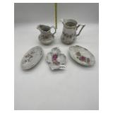 ROSE MOTIF CHINA PITCHERS, ONE LIP BROKE, SERVING