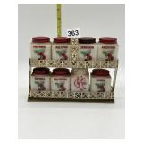 TIPP USA MILK GLASS SPICE JARS WITH CHERRY DESIGN