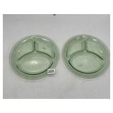 2 URANIUM GLASS DIVIDED DINNER DISHES