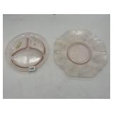 PINK DEPRESSION GLASS DIVIDED DINNER DISH AND