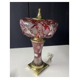 LAMP DRESDEN BY PECK SIGNED CUT CRYSTAL CRANBERRY