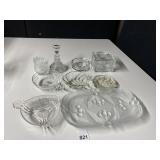 ETCHED CANDLE STICK, TRINKET BOX, FROSTED GLASS