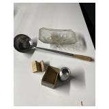 LADLE, GLASS DISH, CANAPE CUTTER OB