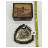 WORLDï¿½S FAIR TRINKET DISH AND WOOD MUSIC BOX
