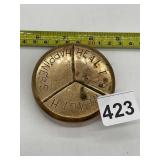 SOLID BRASS PAPER WEIGHT, HEALTH WEALTH HAPPINESS