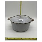 ENAMELED CAST IRON HANGING POT WITH LID, MARKED