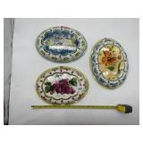 VINTAGE OVAL 12" 3 TIN WALL DECORATIONS FRUIT