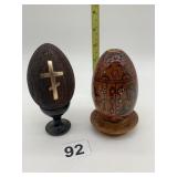 WOOD CARVED EGGS W/ STANDS