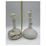 2 MILK GLASS DECANTER WITH STOPPERS