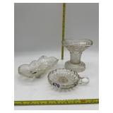CLEAR GLASS VASE, SERVING PIECE AND CANDLE HOLDER