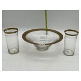 GOLD RIM BOWL AND TWO MATCHING GOLD RIM CUPS