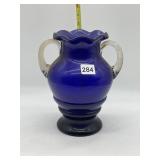 LARGE COBALT BLUE GLASS VASE WITH RUFFLED EDGE