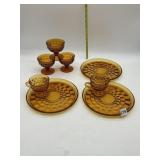 AMBER DEPRESSION GLASS PLATES AND CUPS