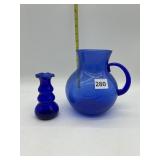 COBALT BLUE PITCHER AND BUD VASE