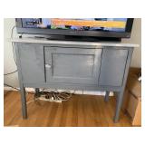 GRAY PAINTED WOOD MEDIA CONSOLE WITH TWO SLIDING