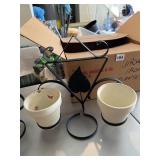 VINTAGE 2 IRON WALL HANGERS W/ 2 POTS