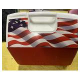 PLASTIC COOLER WITH RED BODY AND WHITE LID