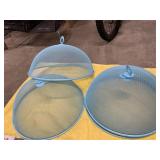 SET OF THREE LIGHT BLUE WIRE MESH FOOD COVERS