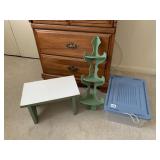 STORAGE BIN, STEP STOOL, CORNER ACCENT SHELF