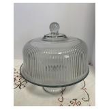 CLEAR PRESSED GLASS COVERED BUTTER DISH WITH