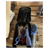 PET GROOMING ITEMS INCLUDING BLUE AND GRAY BRUSH