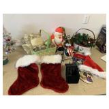GROUP OF CHRISTMAS ITEMS INCLUDING TWO RED PLUSH