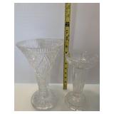 TWO PRESSED GLASS VASES WITH FLARED TRUMPET FORMS