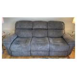 GRAY UPHOLSTERED SOFA W/ DUAL POWER RECLINE &