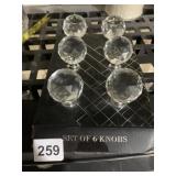 SET OF SIX FACETED CRYSTAL GLASS DOOR KNOBS WITH