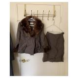 FUR COLLAR WOOL JACKET AND MATCHING SKIRT, MOTH