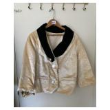 CREAM VELVET JACKET WITH BLACK COLLAR STYLED BY