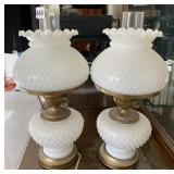 PAIR OF MATCHING MILK GLASS HOBNAIL NIGHT STAND