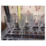 SET OF SIX CLEAR CUT GLASS FOOTED GOBLETS WITH