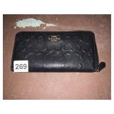BLACK COACH ZIP-AROUND WALLET WITH EMBOSSED