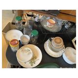 GLASS BOWLS, JARS, CORNING PAN, MILK GLASS BOWL