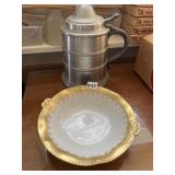 TANKARD ICE BUCKET AND LIMOGES GOLD RIM LARGE