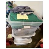 3 CLEAR TOTES W/ LIDS FILLED WITH CLOTHING