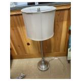 TABLE LAMP WITH CREAM FABRIC DRUM SHADE ON