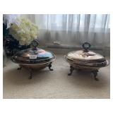 2 ROUND SILVER PLATE CHAFFING DISHES WITH PYREX