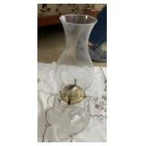 CLEAR MOLDED GLASS OIL LAMP FONT WITH BRASS