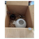 COPPER HANGING SHADE, WHITE GLASS LARGE GLOBE,