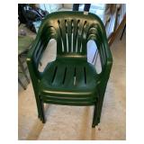 4 MATCHING GREEN PLASTIC CHAIRS, 1 NOT PICTURES