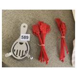 FOUR ROSES DRINK STIRRERS, STRAINER