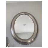 OVAL WALL MIRROR WITH BRUSHED SILVER-TONE METAL