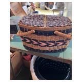 FABRIC TOP SEWING BASKET WITH ASSORTED SCISSORS