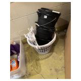 BLACK BUCKETS, LAUNDRY BASKET, HANGERS NO SLIP