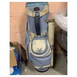 CANVAS AND VINYL GOLF BAG IN BLUE AND BEIGE TONES