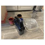 CHEESE GRATER, GLASS BOWL, MUGS