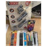 NEW PENS AND MARKERS PLUS LOCK AND FLASHLIGHT SET